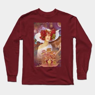 Art Deco Style Girl Fantastic Fungi and Magical Mushrooms Long Sleeve T-Shirt